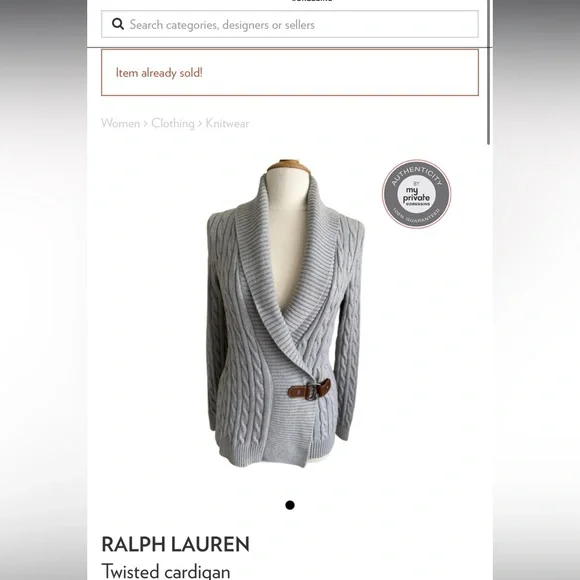 Lauren Ralph Lauren Buckle Wrap Cable Knit Sweater Gray Equestrian - Picture 2 of 2